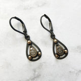 Pavé Diamond Earrings - Silver/14k Gold Dangles - Pavé Diamond Charm is Set into 14k Gold bezel, with Art Deco Motif with 14k Gold accent, on Leverback Earlier.