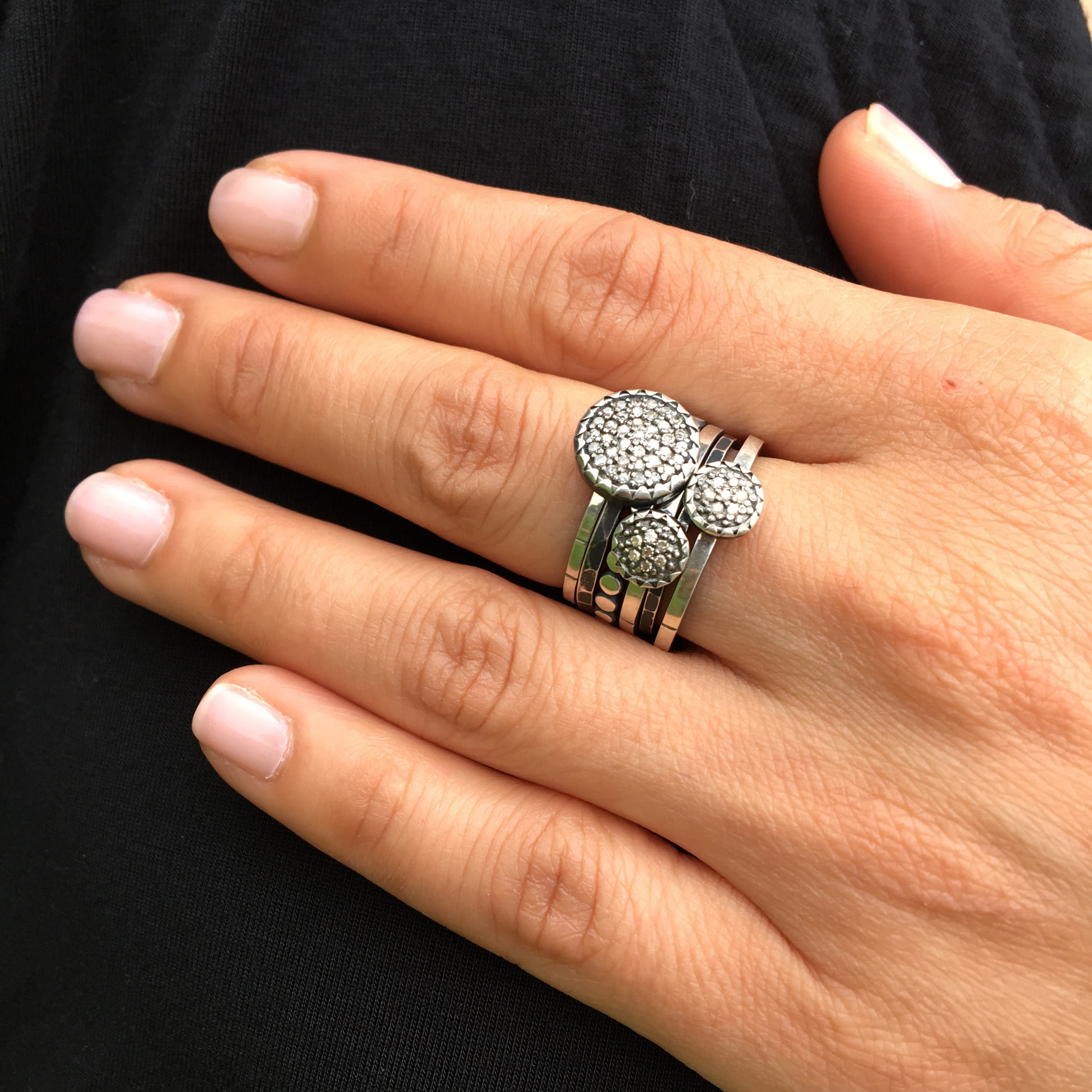 Pavé Diamond Ring, 6mm Pavé Diamond, Simple Straight Band with Notches for Accent, for Daily Wear.