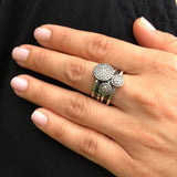 Pavé Diamond Ring, 6mm Pavé Diamond, Simple Straight Band with Notches for Accent, for Daily Wear.
