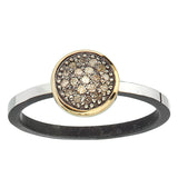 Pavé Diamond Ring, 8mm Pavé Diamond, 14k Gold Bezel on Sterling silver straight band with notch accents.