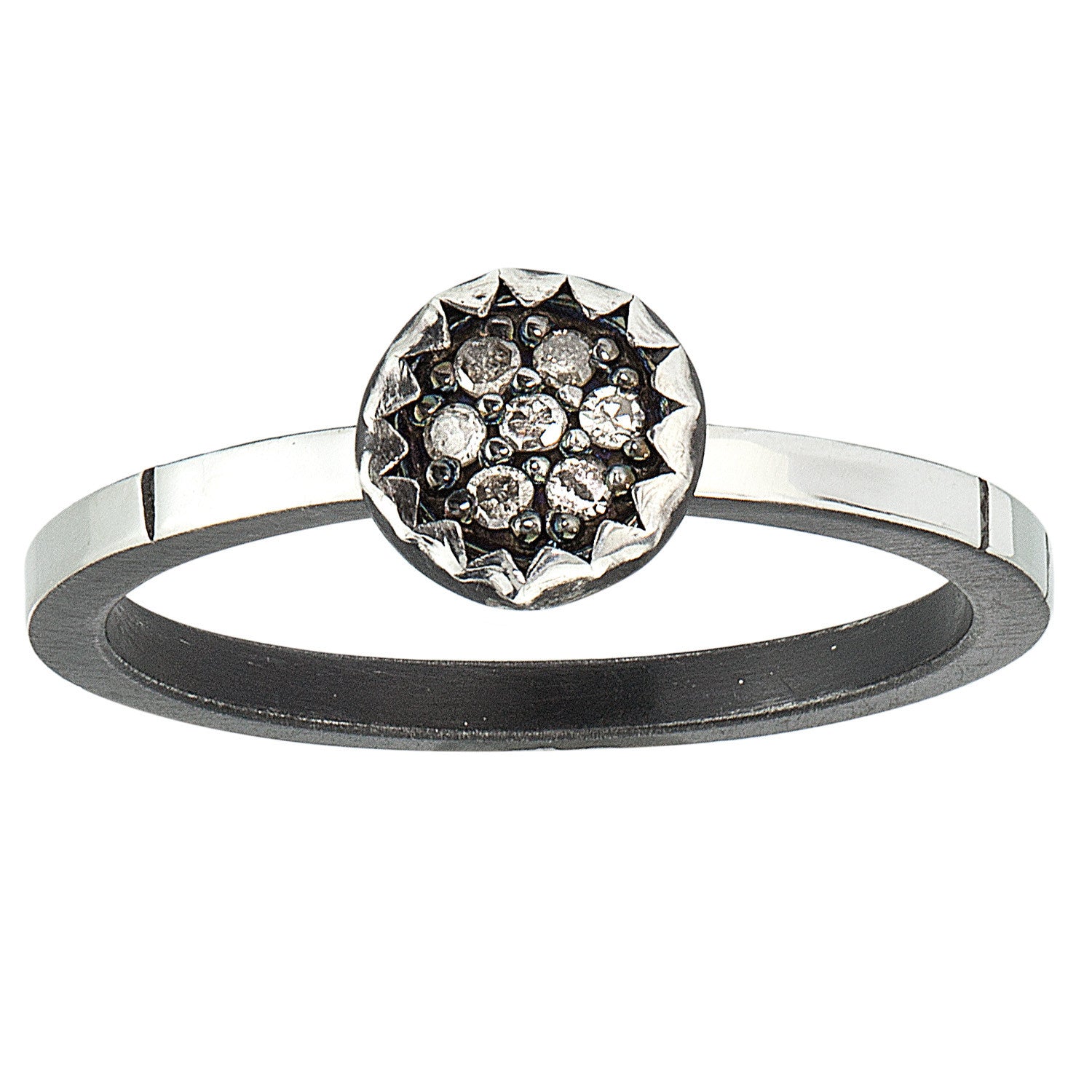 Pavé Diamond Ring, 6mm Pavé Diamond, Simple Straight Band with Notches for Accent, for Daily Wear.