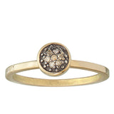 6mm Pavé Diamond charm is set into 14k solid yellow gold bezel and on square wired band with decorative notches, for engagement, anniversaries, for any occasions. Photo redit Cole Rodger Photography
