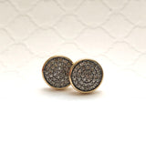 Pavé Diamond Earrings - 14k Gold - Simple Studs featuring Round Pavé Diamond Charms in Various Size Options. A Timeless Classic Go To Pair.