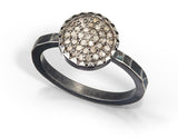 Pavé Diamond Ring, 10mm Pavé Diamond, Hammered Oxidized Sterling Silver Band for Everyday.