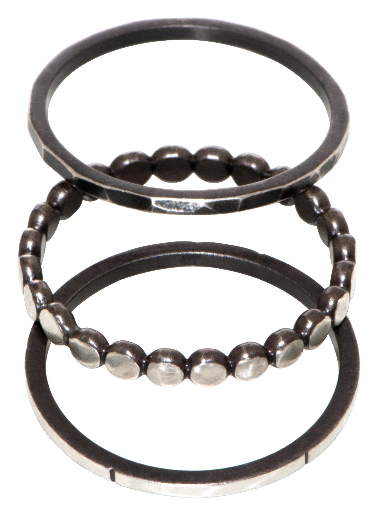 Stackable Rings Set of 3, All Textured Oxidized Sterling Silver with highlights, for everyday.