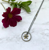 Pavé Diamond Pendant - Silver/14K Mini - Pavé Diamond Charm with Oxidized Sterling Silver with 14k Solid Gold Accent for Layering