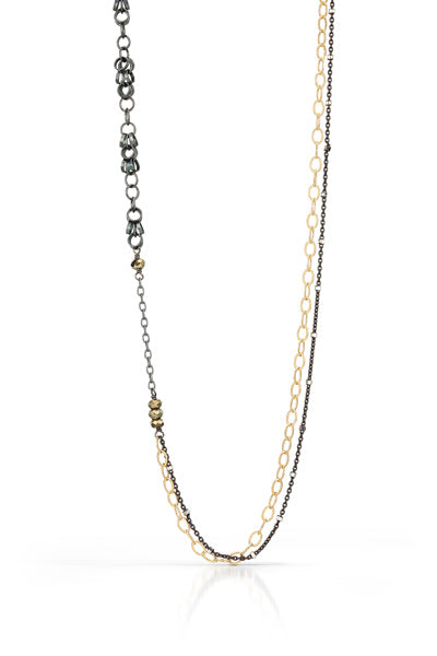 layering chain necklace - black and gold