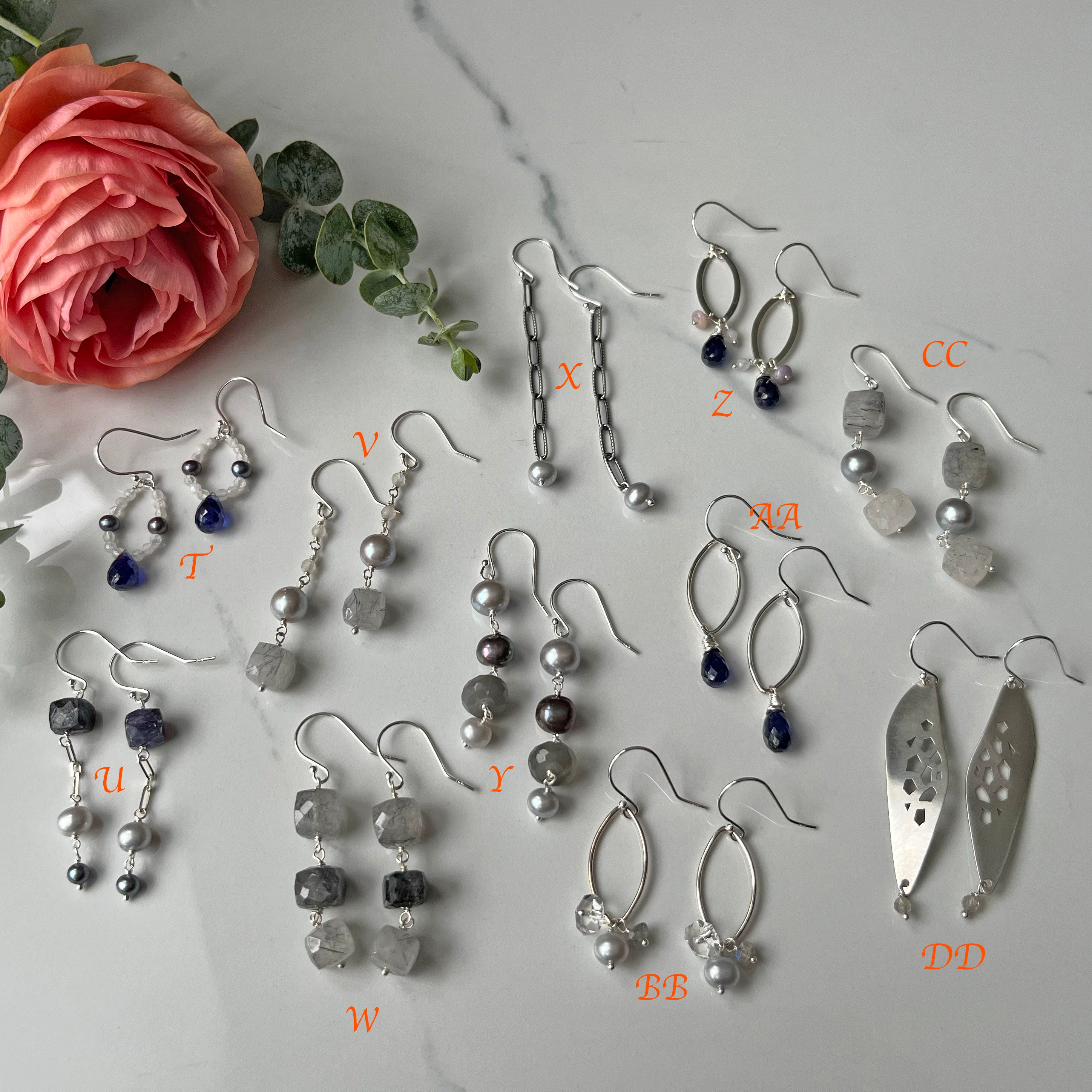 Sale Earrings $45, sterling silver, oxidized, gold filled, other gemstones for everyday wear.