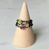 5mm Rose Cut Gem Ring, Labradorite - 14k Yellow Gold Bezel on Oxidized and Highlighted Sterling Silver Band.