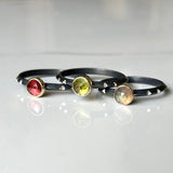 5mm Rose Cut Gem Ring, Labradorite - 14k Yellow Gold Bezel on Oxidized and Highlighted Sterling Silver Band.
