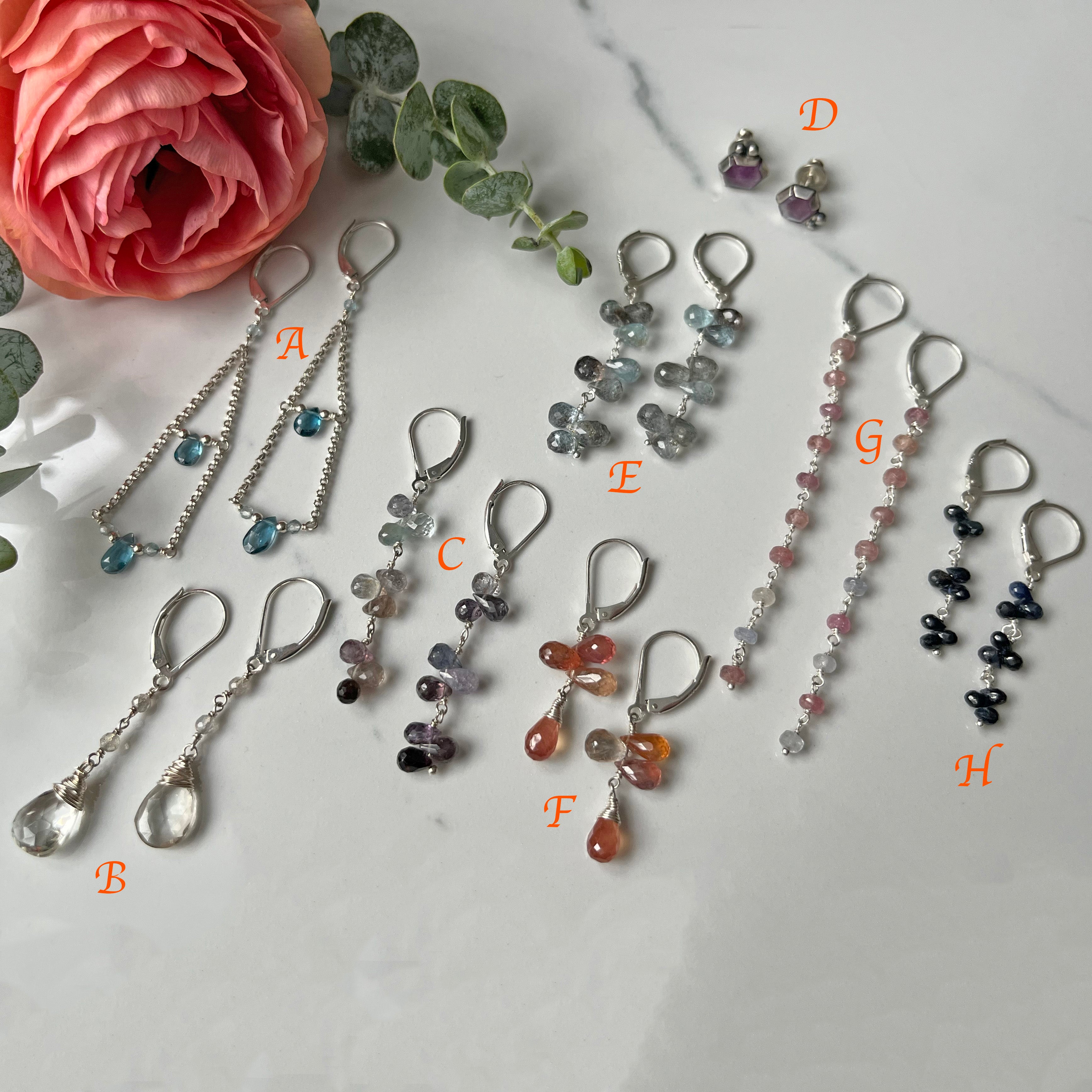 $90 Deal Earrings!, Sterling silver, Precious and Semi Precious Gemstone Briolettes, for any occasions.