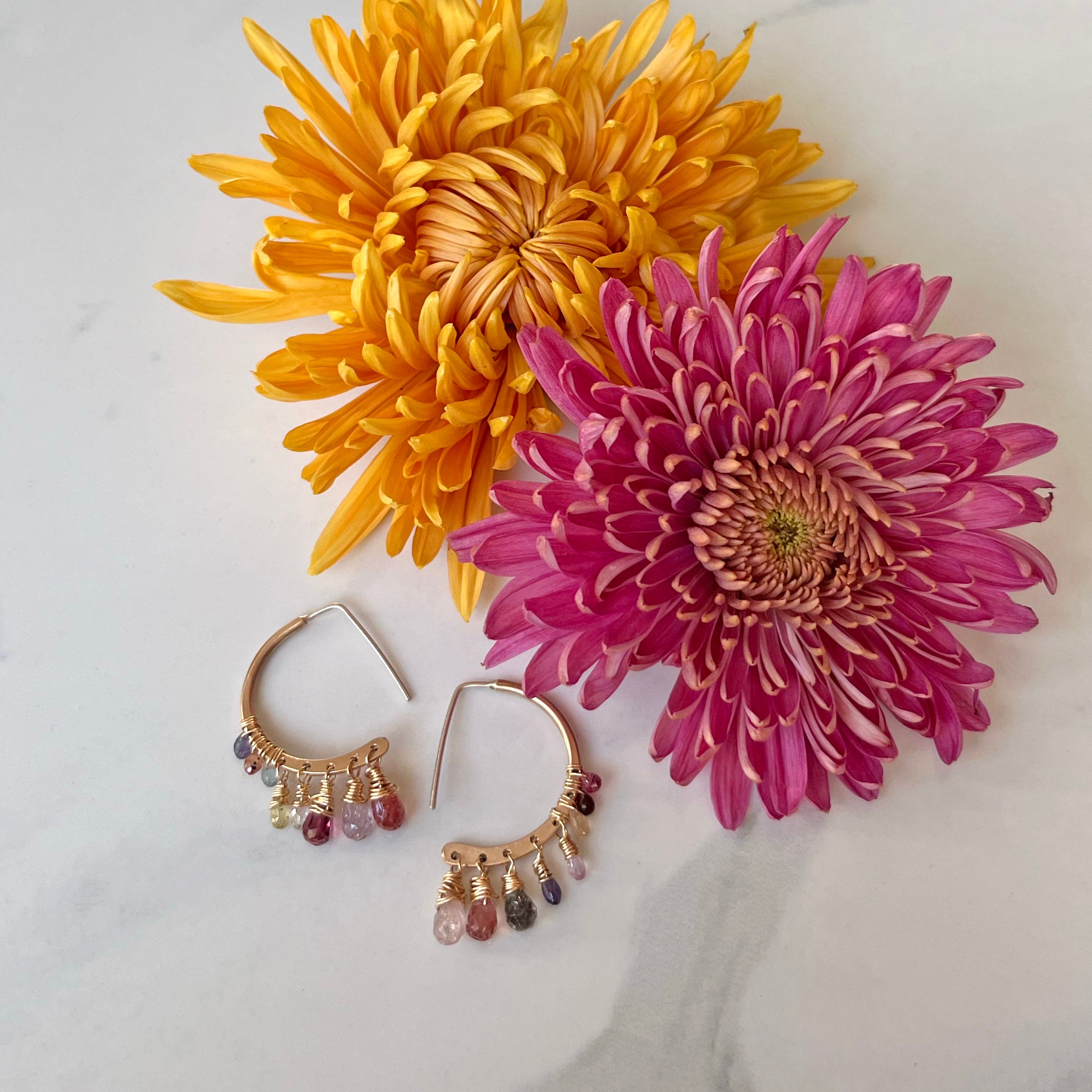 Dazzle Earrings, Gold-Filled, Briolette Gemstone Dangles on Gold-Filled D shaped earrings.