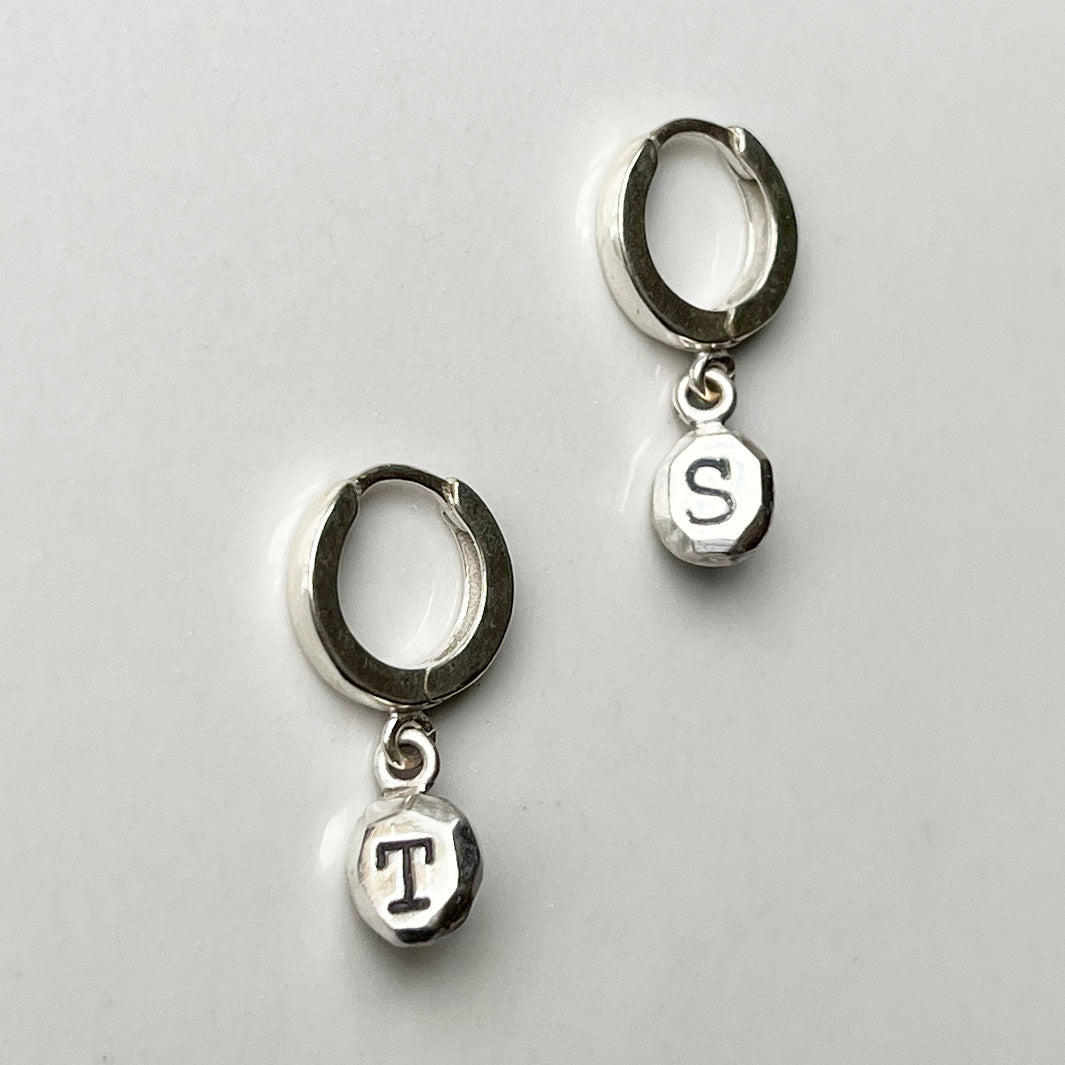 Echo Earring, SOLD BY SINGLE, NOT A PAIR, Personalized Letters in Vintage Fonts, with Herkimer Diamond Accent for Everyday.