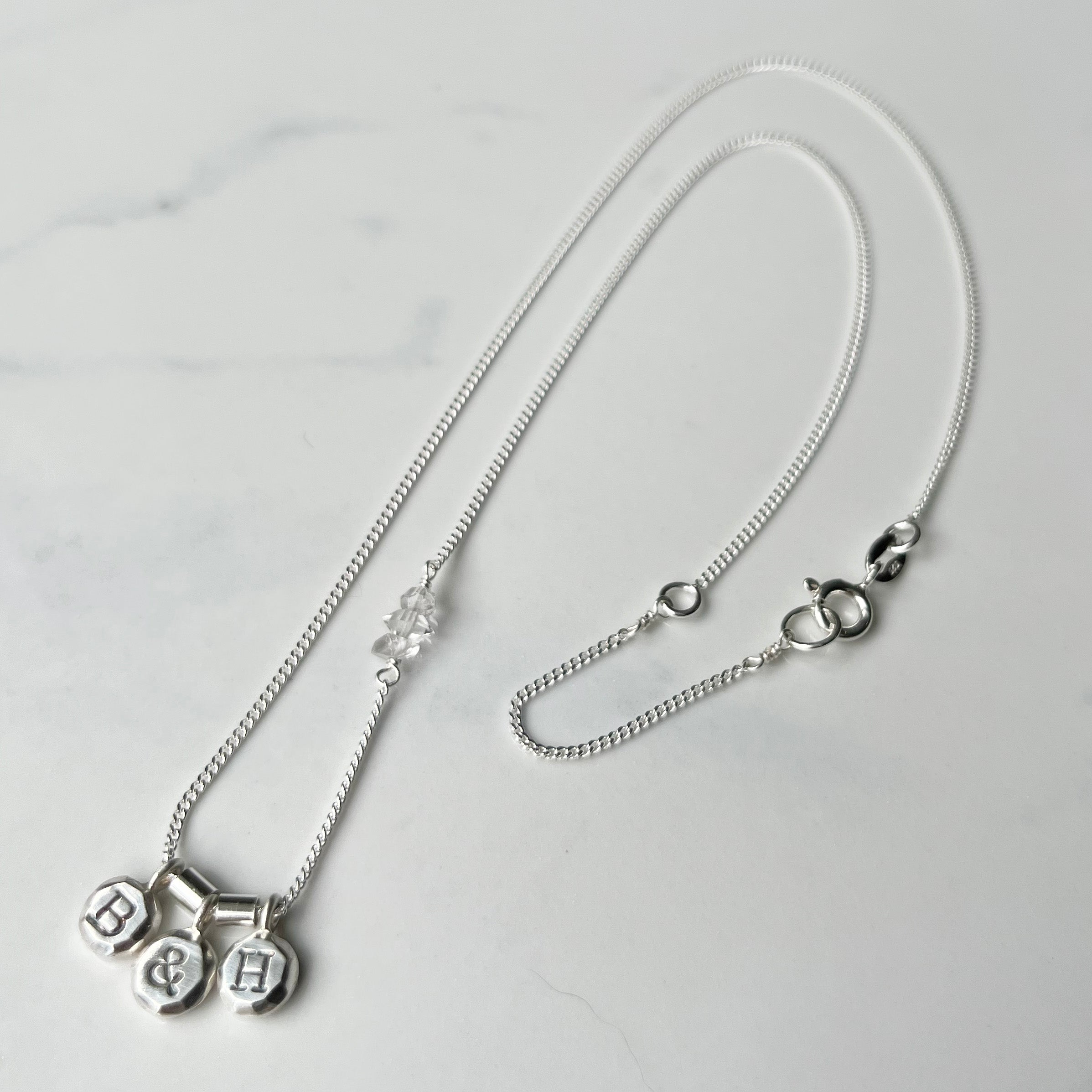 Echo Necklace, Personalized and Custom Made Initial Necklace with Herkimer Diamond Accent on Sterling Silver Chain.