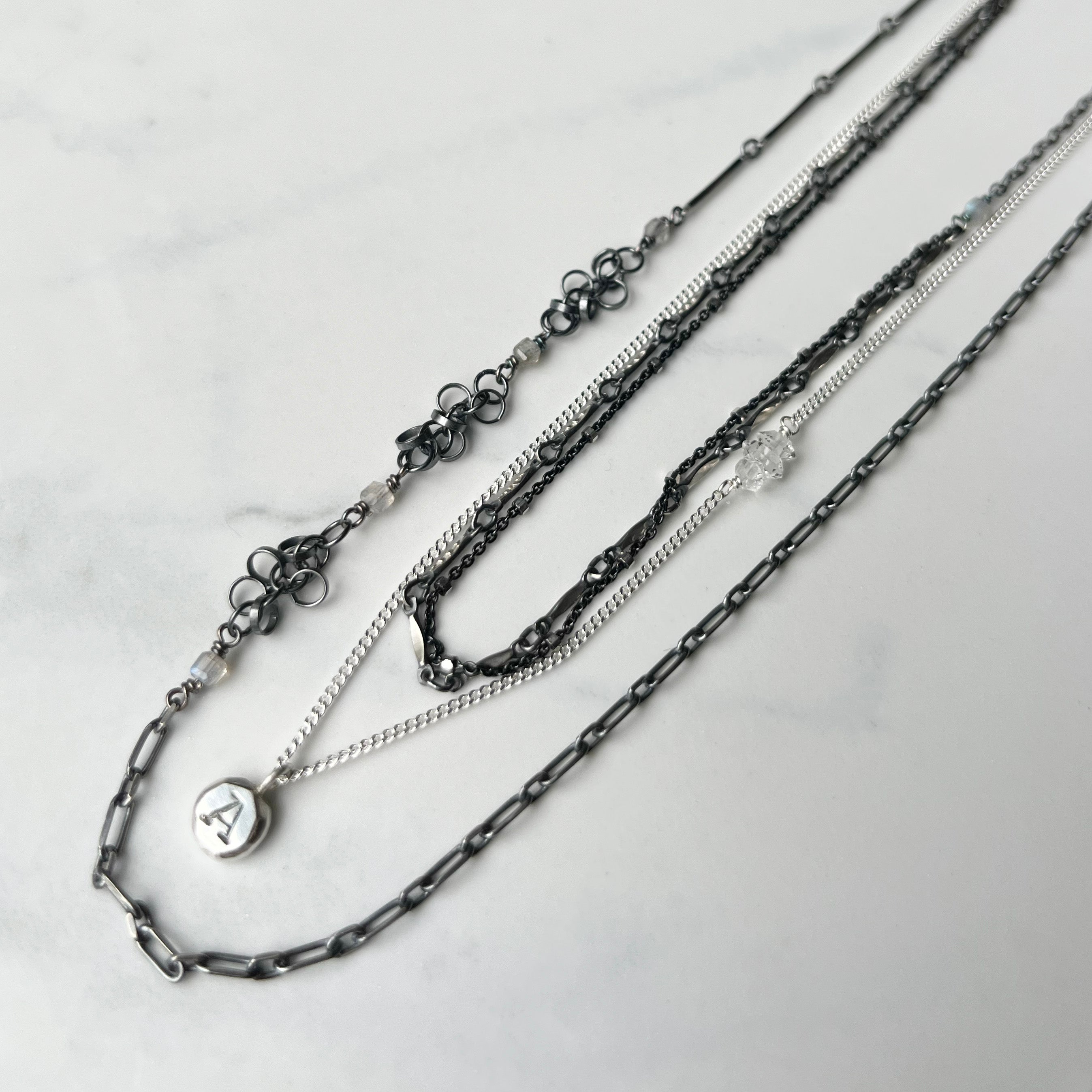 Echo Necklace, Personalized and Custom Made Initial Necklace with Herkimer Diamond Accent on Sterling Silver Chain.