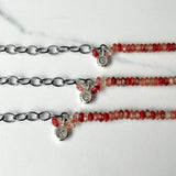 Aura Bracelet, Faceted Red Labradorite Gemstone with a customizable initial or a Zodiac Sign.