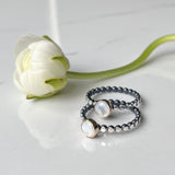 Gem ring - Rose Cut 6mm Gemstones in 14k Yellow Gold Bezel on Oxidized and Highlighted Sterling Silver Beaded Band.