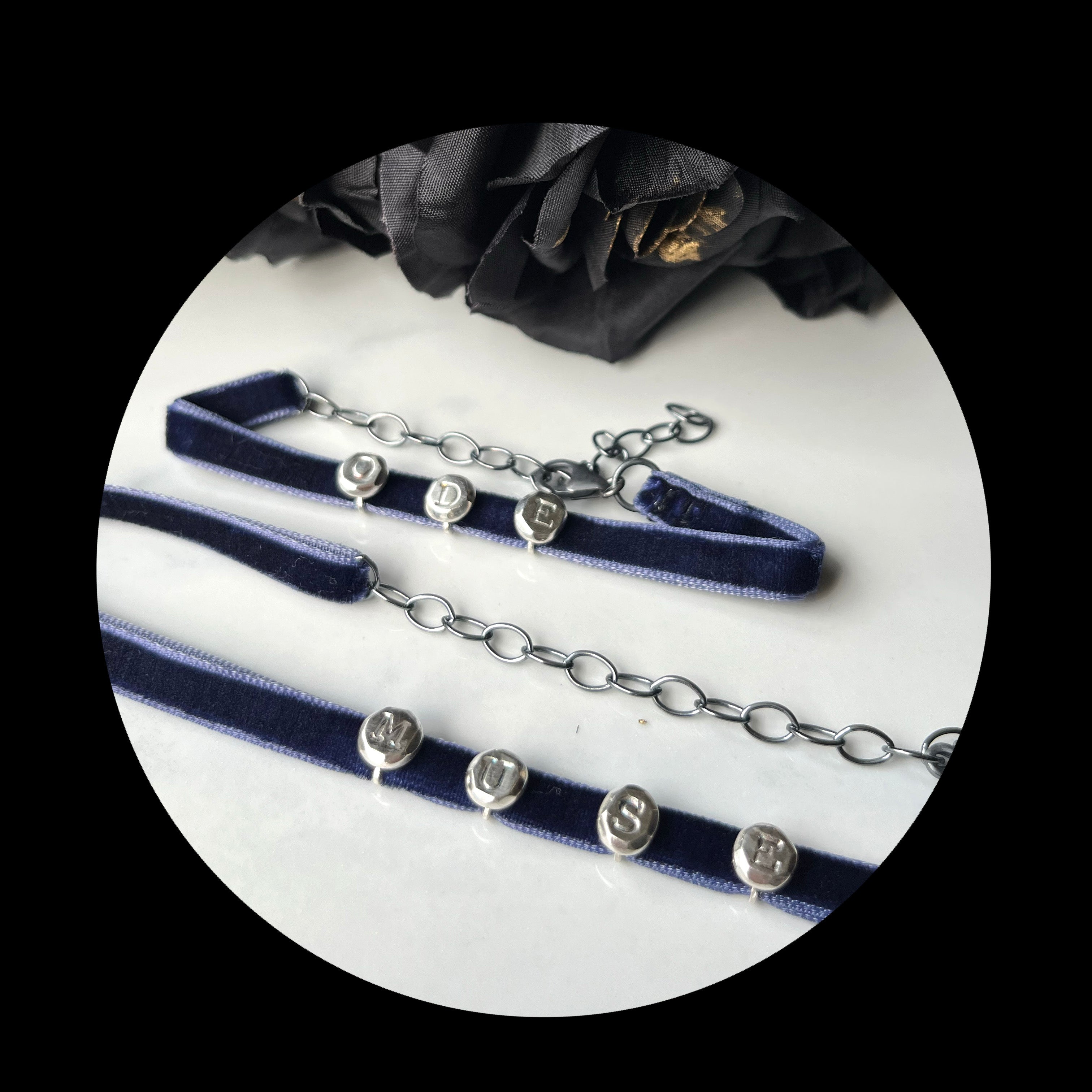 Dare to be Dark, Gothic Glam Halloween Limited Edition Echo Necklace with Rich Twilight Color Velvet Adjustable length