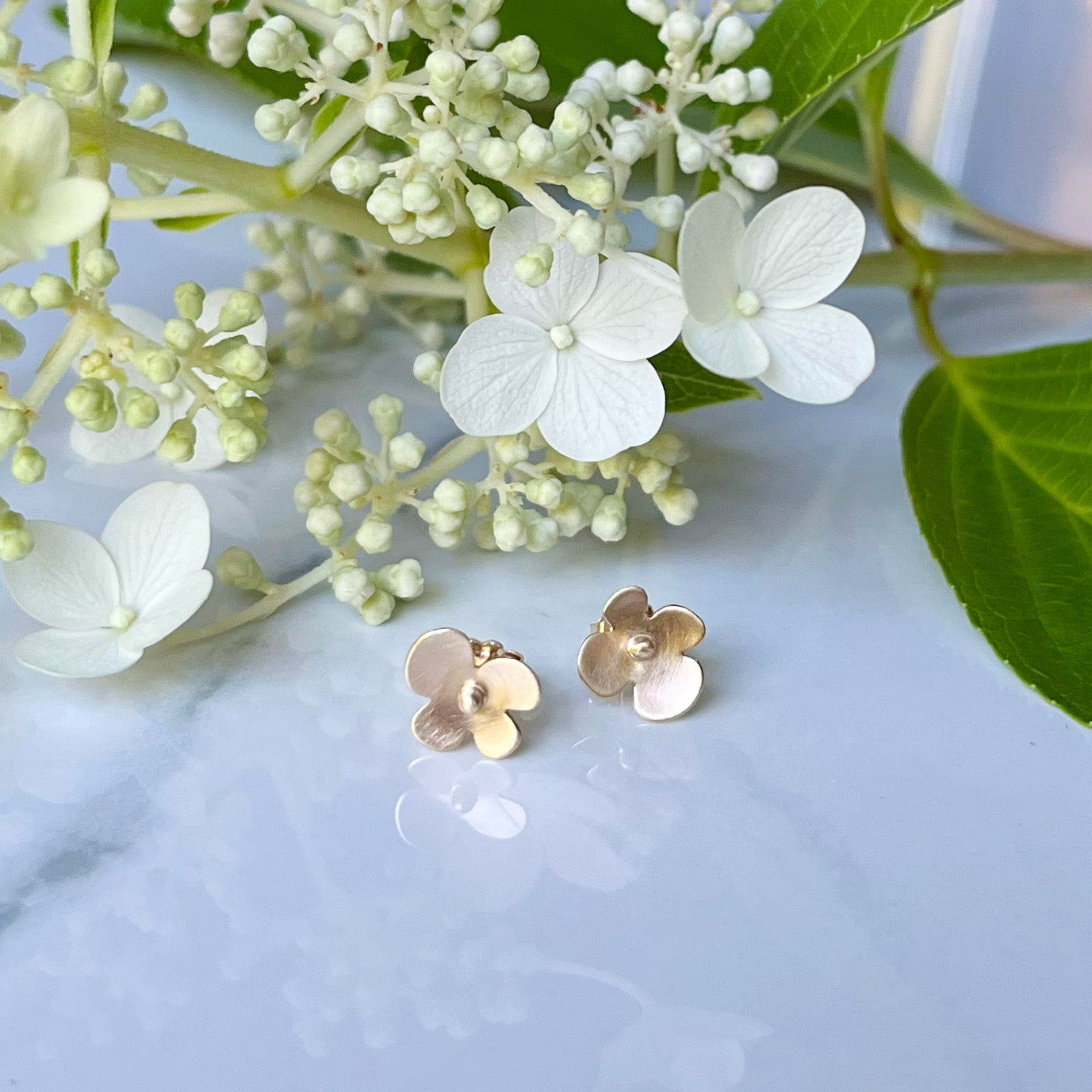Hydrangea Post Earrings 14k