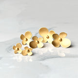 Sunlit Hydrangea Post Earrings- Satin Finished 14k Gold Plated Sterling Silver Four Petaled Flower Simple Post Earrings For Everyday.