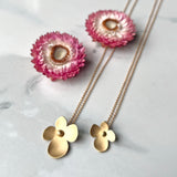 Sunlit Hydrangea Pendant, Simple Single Hydrangea Flower in Satin Finish 14k Vermeil on Skinny Gold-filled Chain. Lightweight and easy layering.