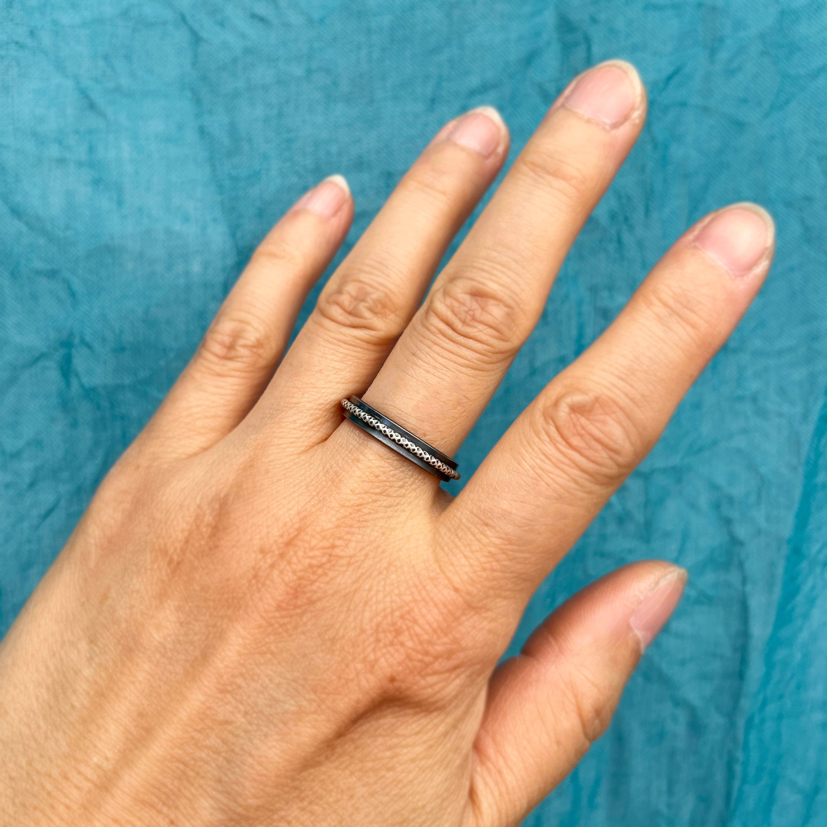 Stacking Ring, Obi, Black/Silver, Elegant Band for Everyday Use,