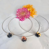 Simple Flora Pendant, Steel Cable, Three Colors, Silver, Gold, Rose with Oxidized Sterling Silver,  Origami Folding technique.