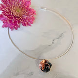 Simple Flora Pendant, Steel Cable, Three Colors, Silver, Gold, Rose with Oxidized Sterling Silver,  Origami Folding technique.