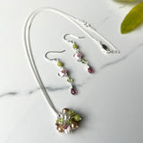 Orchard Necklaces, Sterling Silver Chain and Clasp, Multicolor Gemstone Clusters with Silver Flower Decorations for Charming Outfit.