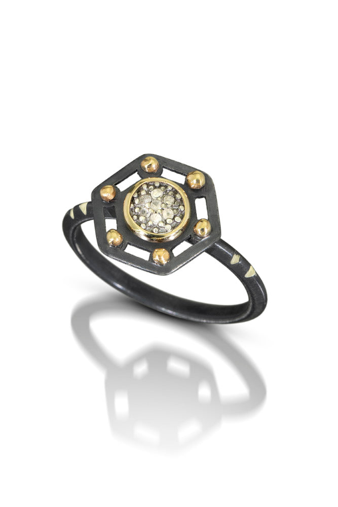 Geometric ring - hexagon - with 14k gold accent