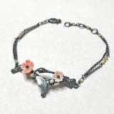 Sakura Bracelet, Oxidized Sterling Silver Necklaces with Mother of Pearl Embellishments for Spring.