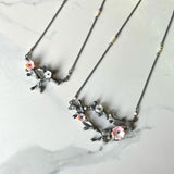Sakura Necklace, Oxidized Sterling Silver Necklaces with Mother of Pearl Embelishments for Spring.