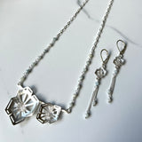 Winter Geometry Necklace, Satin Finished Sterling Silver Accented with Two Pointed Herkimer Diamond.