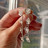 Winter Geometry Dangle Earrings, Satin Finished Sterling Silver Accented with Two Pointed Herkimer Diamond for everyday.