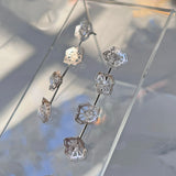 Winter Geometry Dangle Earrings, Satin Finished Sterling Silver Accented with Two Pointed Herkimer Diamond for everyday.