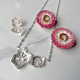 Winter Geometry Necklace, Satin Finished Sterling Silver Accented with Two Pointed Herkimer Diamond.