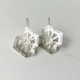 Winter Geometry Dangle Earrings, Satin Finished Sterling Silver Accented with Two Pointed Herkimer Diamond for everyday.