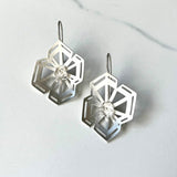 Winter Geometry Dangle Earrings, Satin Finished Sterling Silver Accented with Two Pointed Herkimer Diamond for everyday.