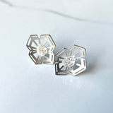 Winter Geometry Post Earrings, Satin Finished Sterling Silver Accented with Two Pointed Herkimer Diamond for everyday.