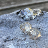 Winter Geometry Necklace, Satin Finished Sterling Silver Accented with Two Pointed Herkimer Diamond.