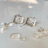 Winter Geometry Dangle Earrings, Satin Finished Sterling Silver Accented with Two Pointed Herkimer Diamond for everyday.