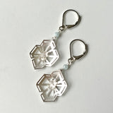 Winter Geometry Dangle Earrings, Satin Finished Sterling Silver Accented with Two Pointed Herkimer Diamond for everyday.