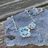 Winter Geometry Necklace, Satin Finished Sterling Silver Accented with Two Pointed Herkimer Diamond.