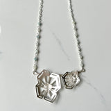Winter Geometry Necklace, Satin Finished Sterling Silver Accented with Two Pointed Herkimer Diamond.