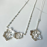 Winter Geometry Necklace, Satin Finished Sterling Silver Accented with Two Pointed Herkimer Diamond.