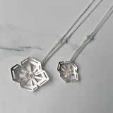 Winter Geometry Necklace, Satin Finished Sterling Silver Accented with Two Pointed Herkimer Diamond.