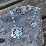 Winter Geometry Necklace, Satin Finished Sterling Silver Accented with Two Pointed Herkimer Diamond.