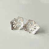 Winter Geometry Post Earrings, Satin Finished Sterling Silver Accented with Two Pointed Herkimer Diamond for everyday.