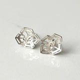 Winter Geometry Post Earrings, Satin Finished Sterling Silver Accented with Two Pointed Herkimer Diamond for everyday.