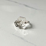 Winter Geometry Ring, Satin Finished Sterling Silver Accented with Two Pointed Herkimer Diamond. Ice Queen's Ring.